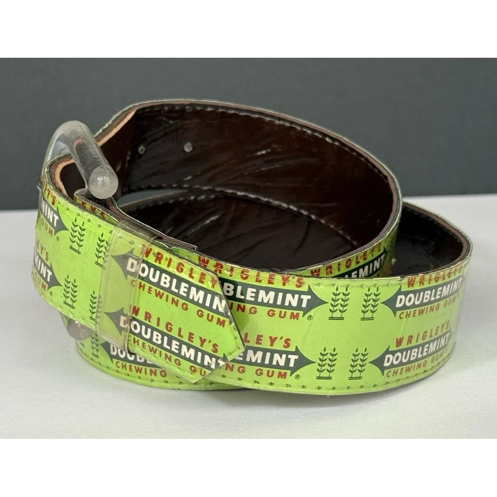 VTG Original Wrigleys Doublemint Gum Belt Green W/ Clear Buckle Size M 36